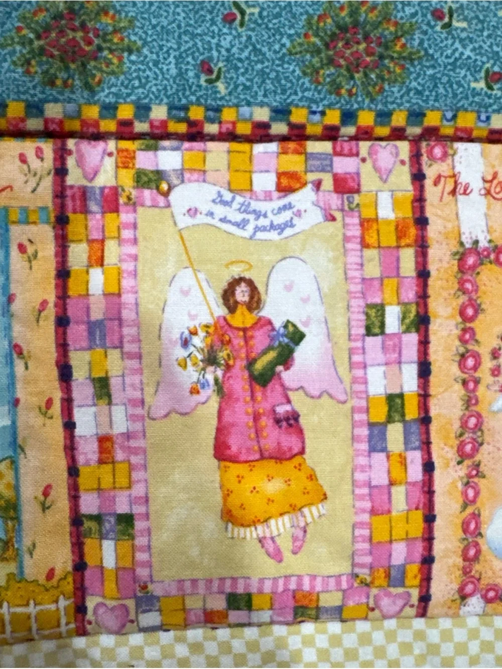 Hand Quilted Angel Baby Quilt Blue Handmade Crib Blanket  With Flannel Back